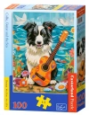 Puzzle 100 elementów. Collie z gitarą nad morzem - zdjęcie