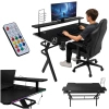 Biurko gamingowe z nadstawką LED RGB uchwyty komputerowe dla gracza 120x60cm - zdjęcie