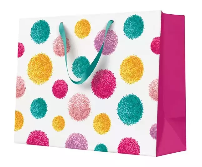 Torebka prezentowa Colorful Pompoms, pozioma duża - Papiernicze i szkolne
