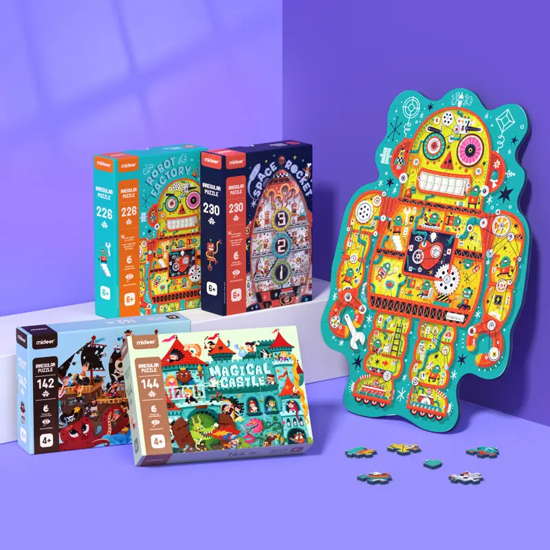 Puzzle dla dzieci o nieregularnej formie mideer – Fabryka robotów (226 el.) - Puzzle