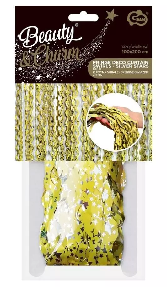 Kurtyna B&C złota spirale srebrne gwiazdki 100x200 - Książki