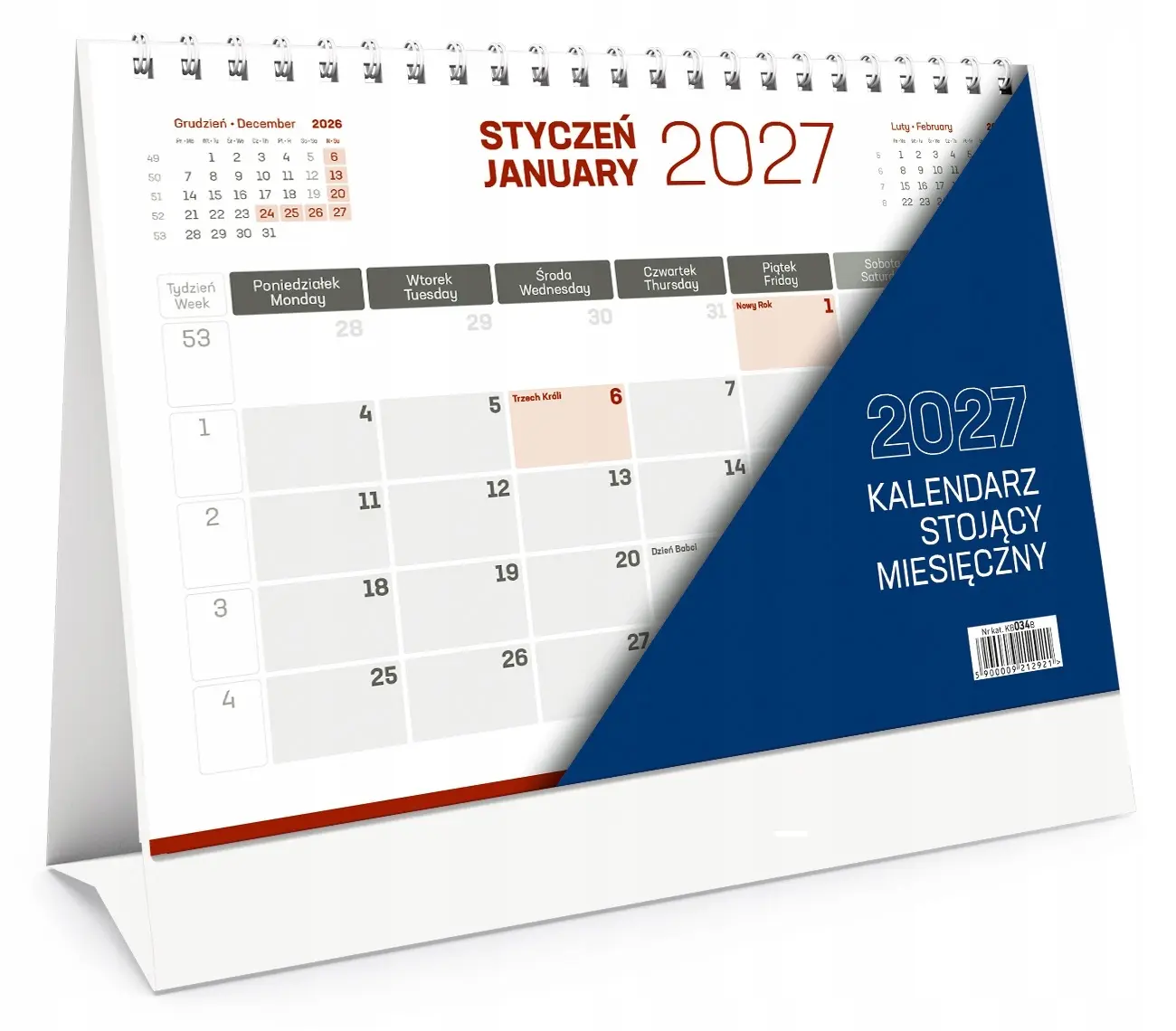 Kalendarz stojący miesięczny 2027 rok HIT - Książki