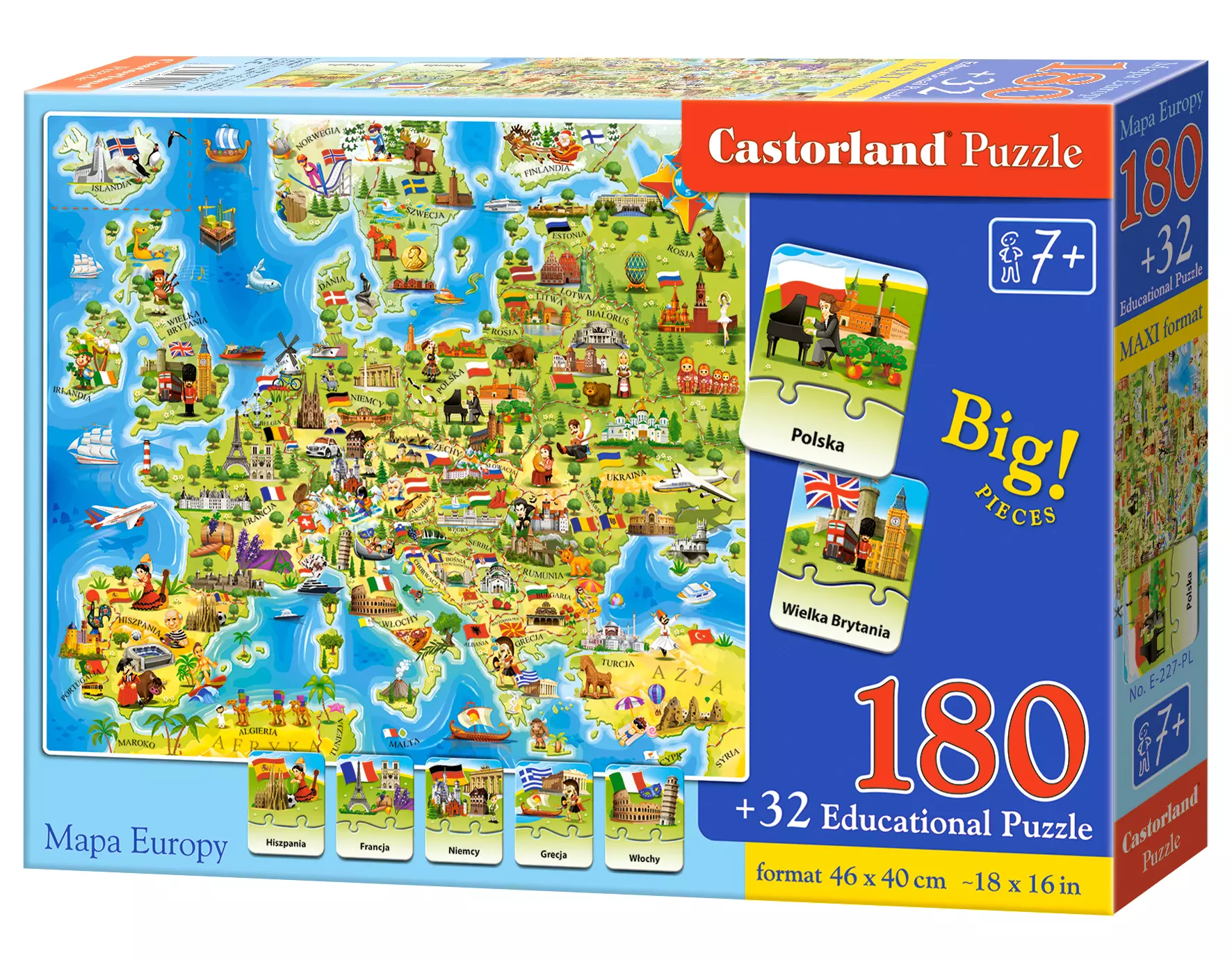 Puzzle 180 elementów. Mapa Europy z quizem - Puzzle