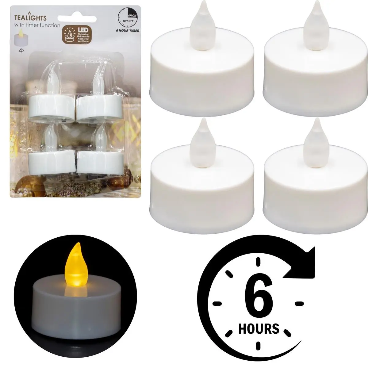 Zestaw 4 Świeczek Tea Light LED Timer Biały - Elektronika i akcesoria