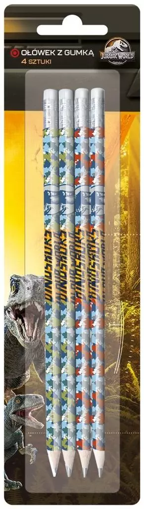 Ołówek z gumką Jurassic Park 4szt - Papiernicze i szkolne