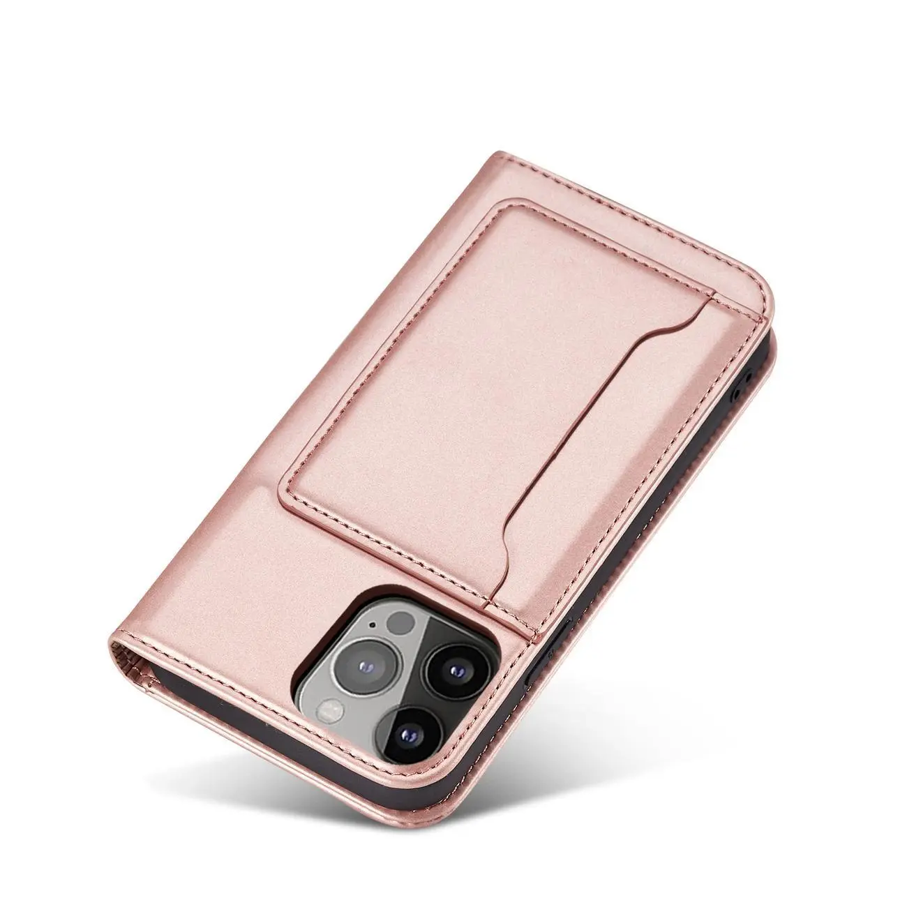 Magnet Card Case etui iPhone 14 Plus pokrowiec z klapką portfel podstawka różowe - Elektronika i akcesoria