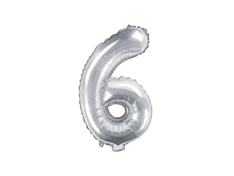 Balon foliowy Cyfra ''6'', 35cm, srebrny - Impreza