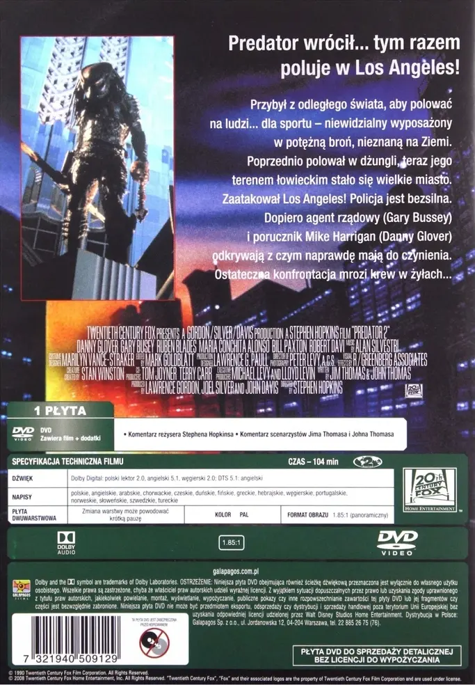 Predator 2, płyta DVD - Filmy