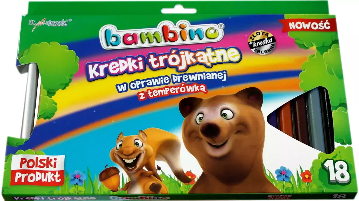St. Majewski, kredki w oprawie drewnianej, Bambino, 18 kolorów - Papiernicze i szkolne