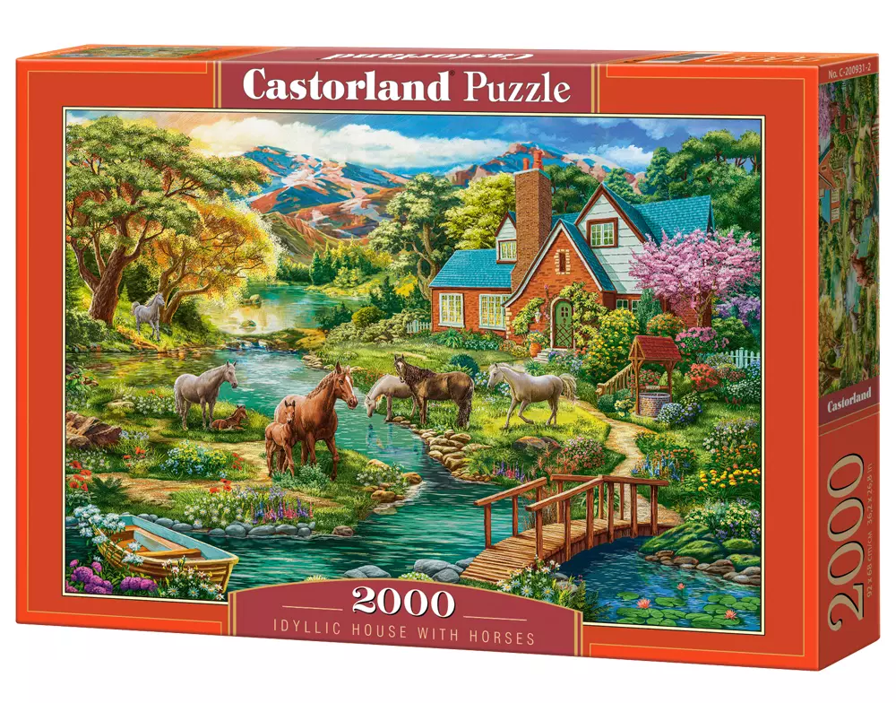 Puzzle 2000 elementów. Idylliczny dom z końmi - Puzzle