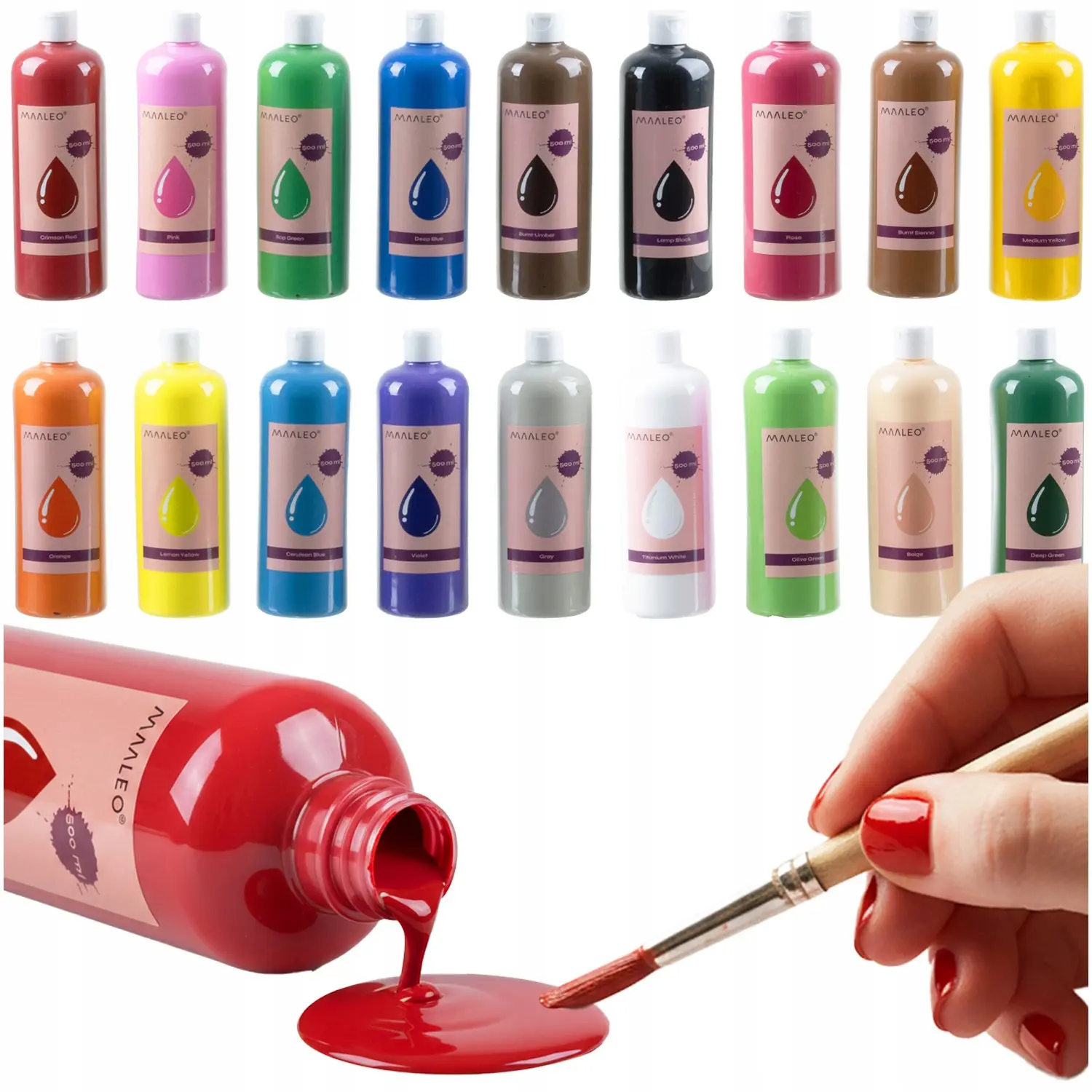 Farby plakatowe- zestaw 18szt x500ml Maaleo 26341 - Papiernicze i szkolne
