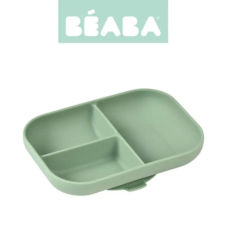 Beaba Silikonowy trójdzielny talerz z przyssawką Sage green - Mama i dziecko