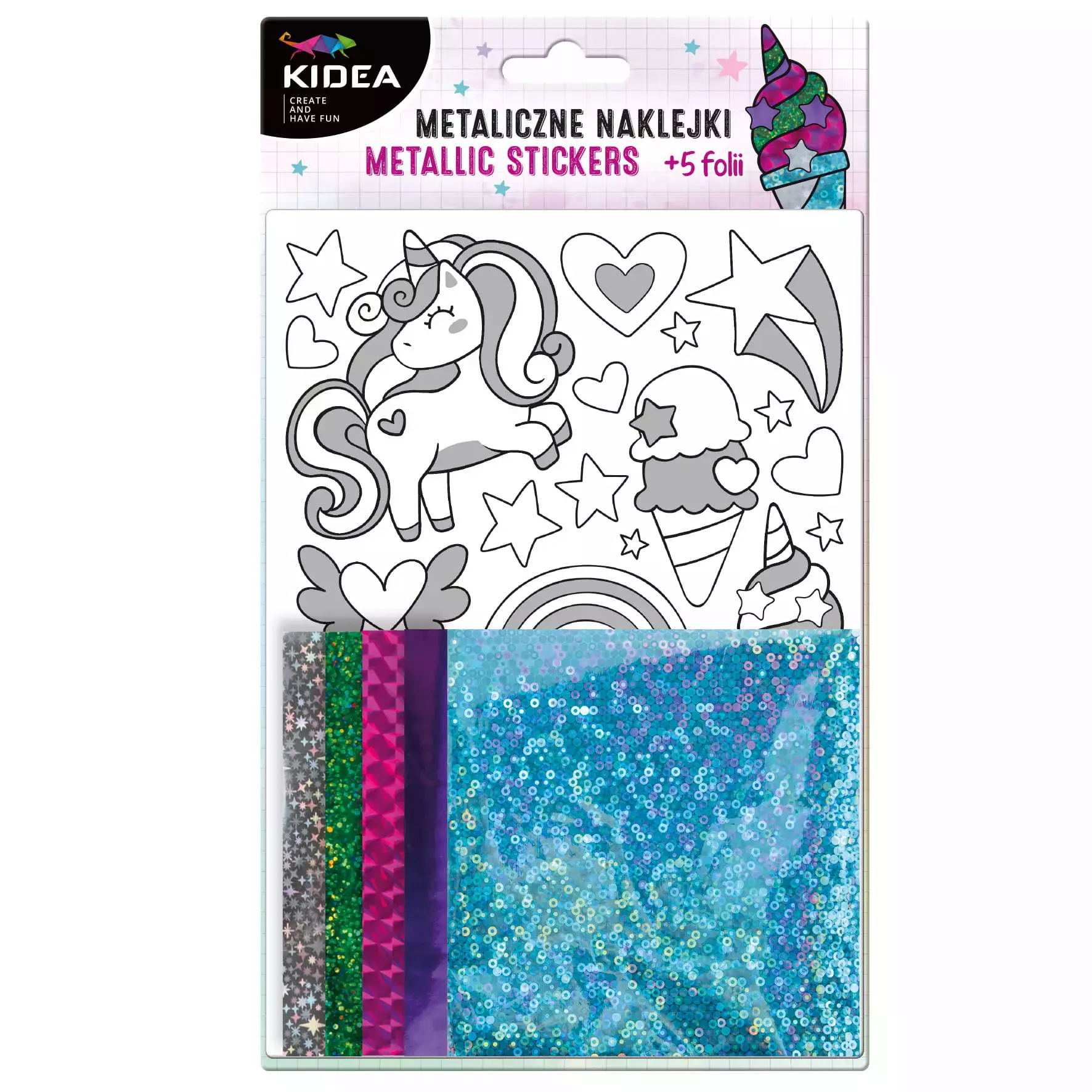 Metaliczne naklejki zestaw kreatywny Unicorn - Papiernicze i szkolne