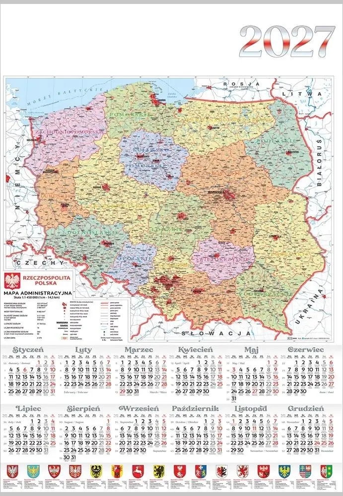 Kalendarz 2027 jednoplanszowy Mapa - Książki