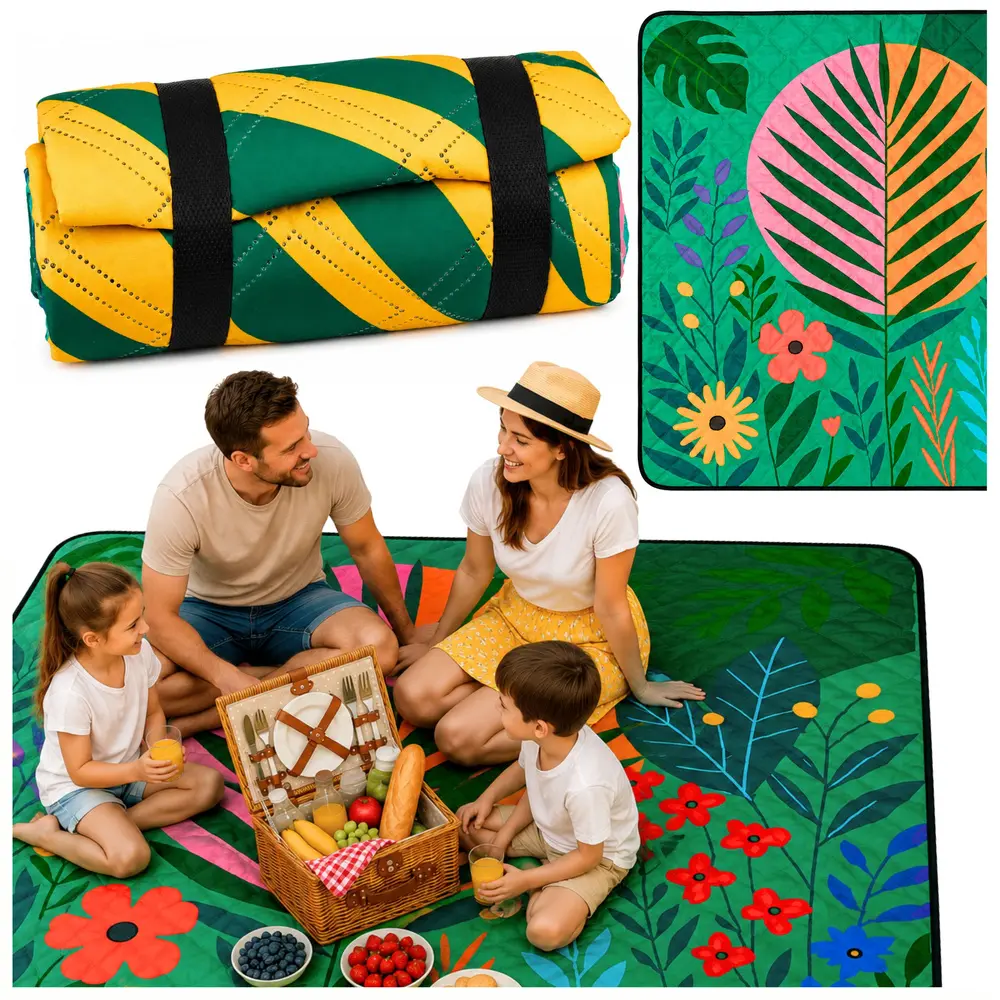 Koc Piknikowy Plażowy Turystyczny Mata Rośliny Kolorowa 100x150 cm - Elektronika i akcesoria