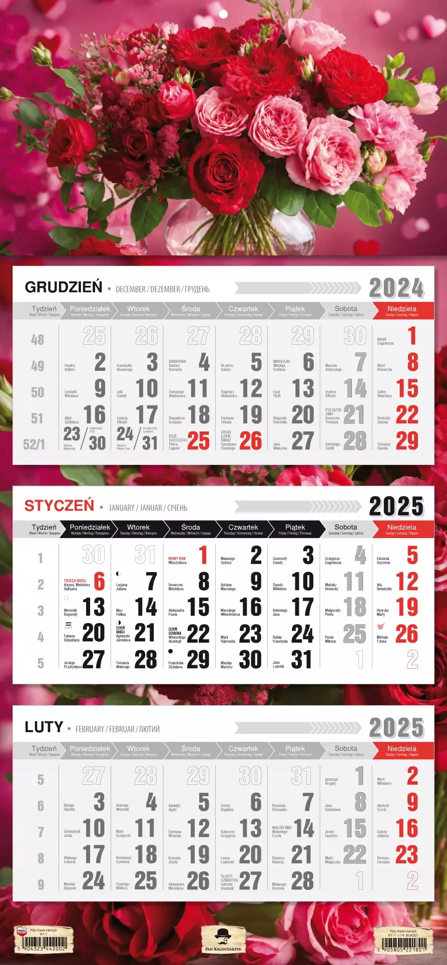 Kalendarz ścienny TRÓJDZIELNY 2025 BUKIET - Książki