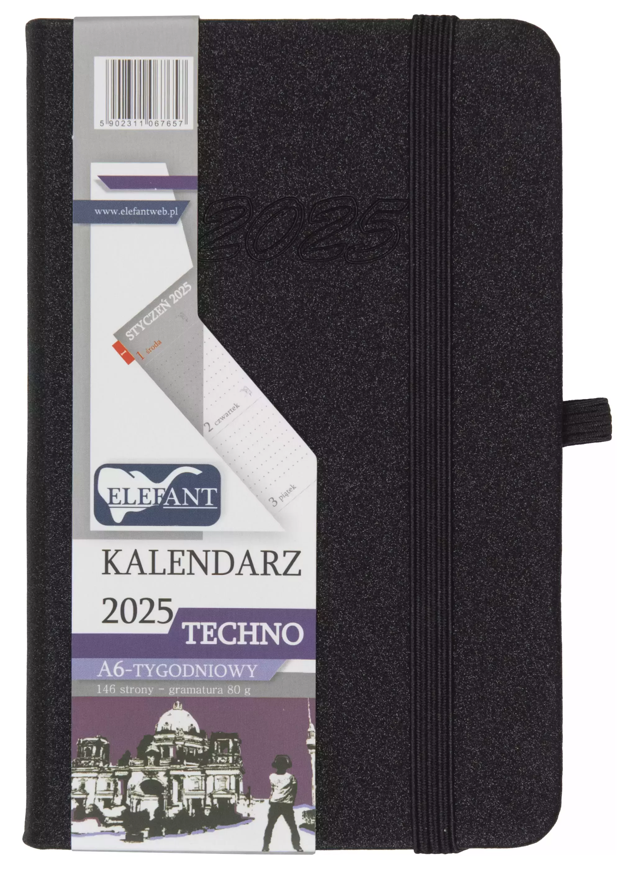 Techno Kalendarz A6 tygodniowy czarny 2025 - Książki