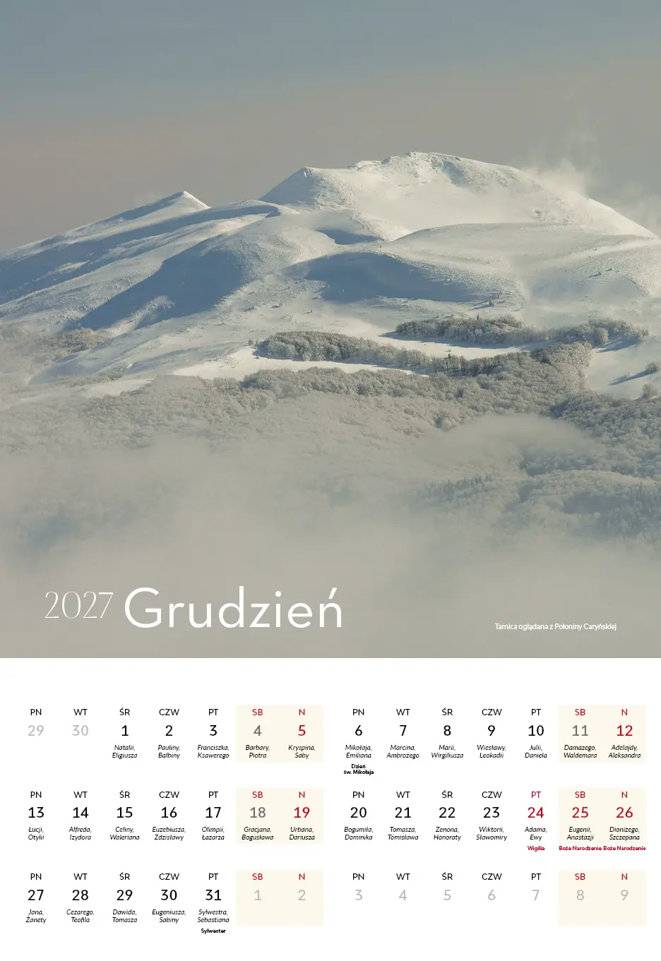 Kalendarz ścienny 2027, Bieszczady - Książki