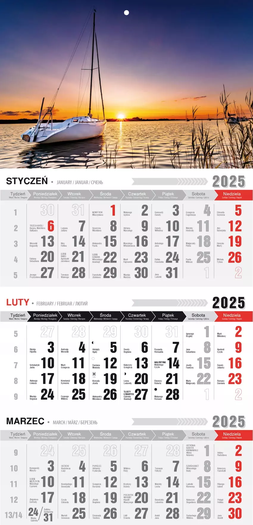 KALENDARZ 2025 TRÓJDZIELNY EKONOMICZNY JEDNOPLANSZOWY MAZURY - Książki