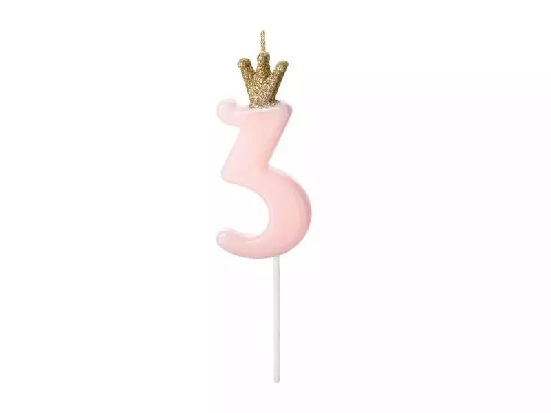 Świeczka urodzinowa 3 jasny różowy 9,5cm - Papiernicze i szkolne