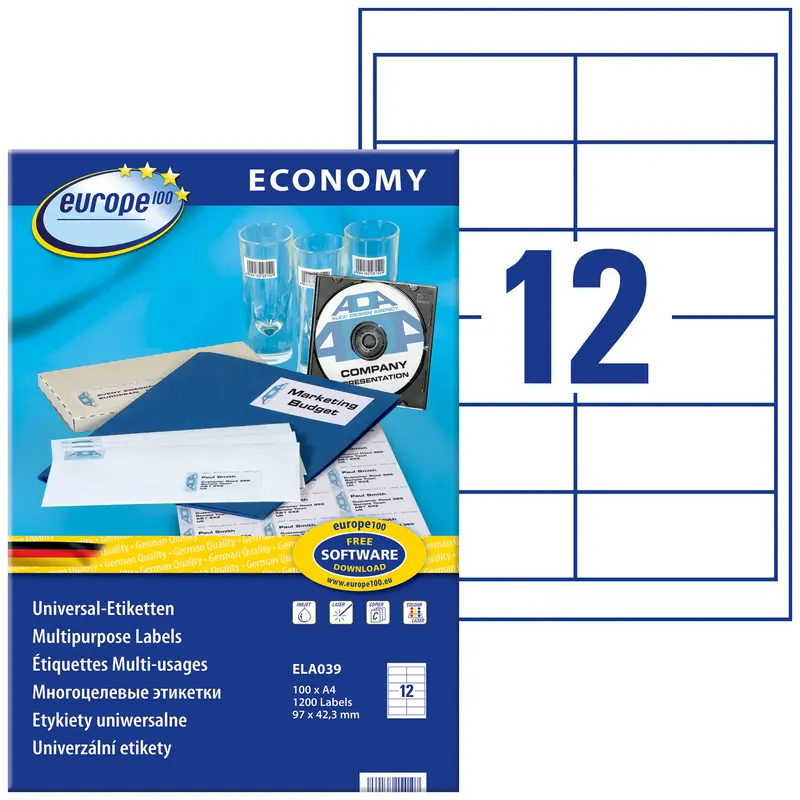 Etykiety 97 x 42.3 mm 12 x 100 ark Europe100 by Economy, Avery - Papiernicze i szkolne