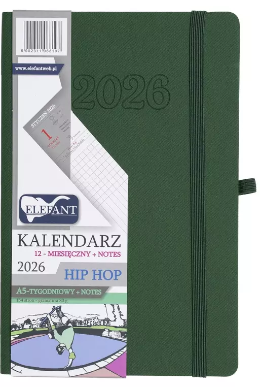Kalendarz książkowy 2026 A5 tygodniowy Hip hop, zielony - Książki
