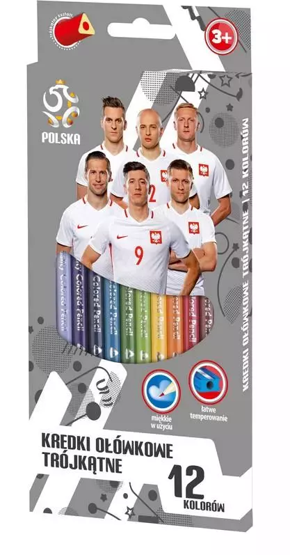 Kredki ołówkowe trójkątne PZPN, 12 kolorów - Papiernicze i szkolne