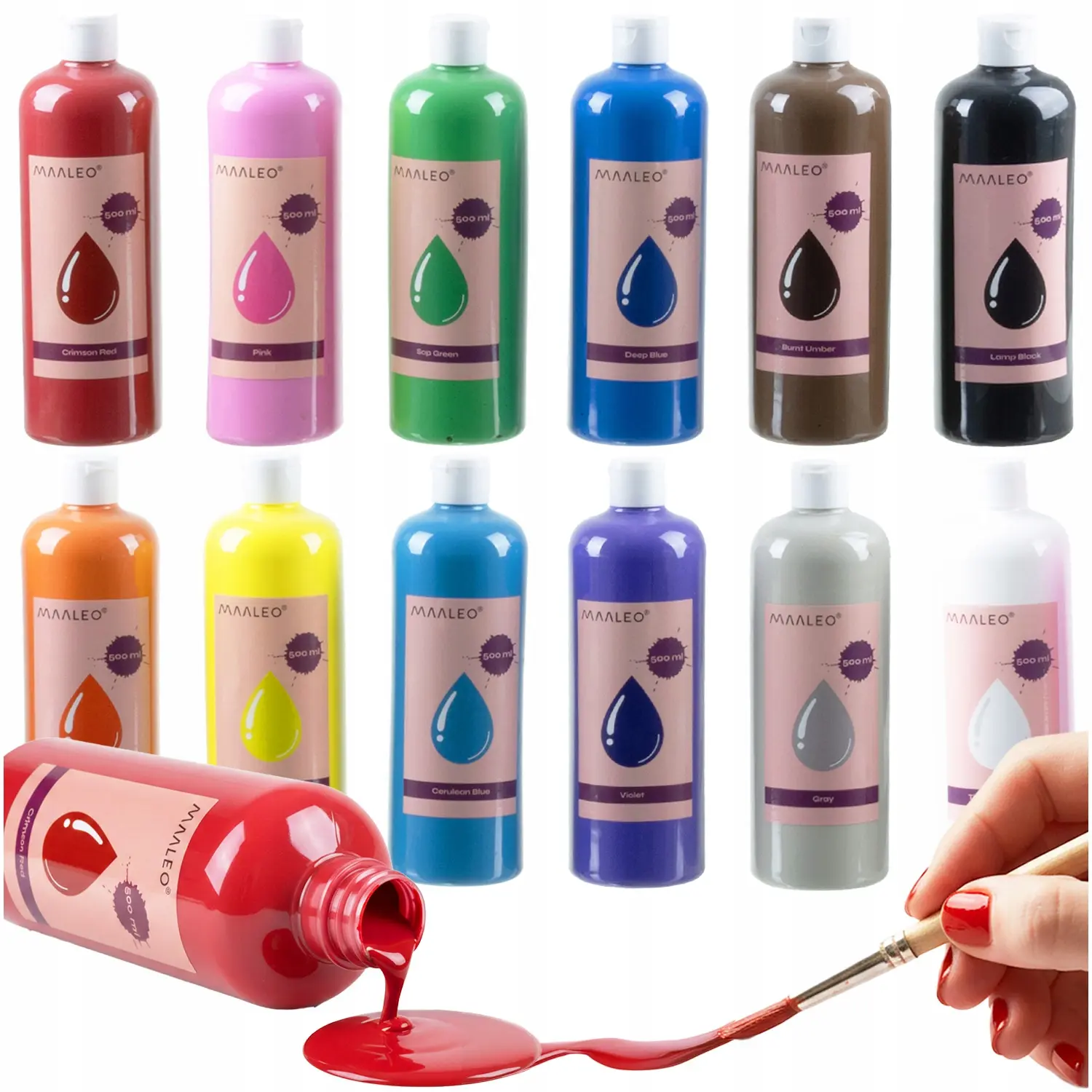 Farby plakatowe- zestaw 12szt x500ml Maaleo 26340 - Papiernicze i szkolne