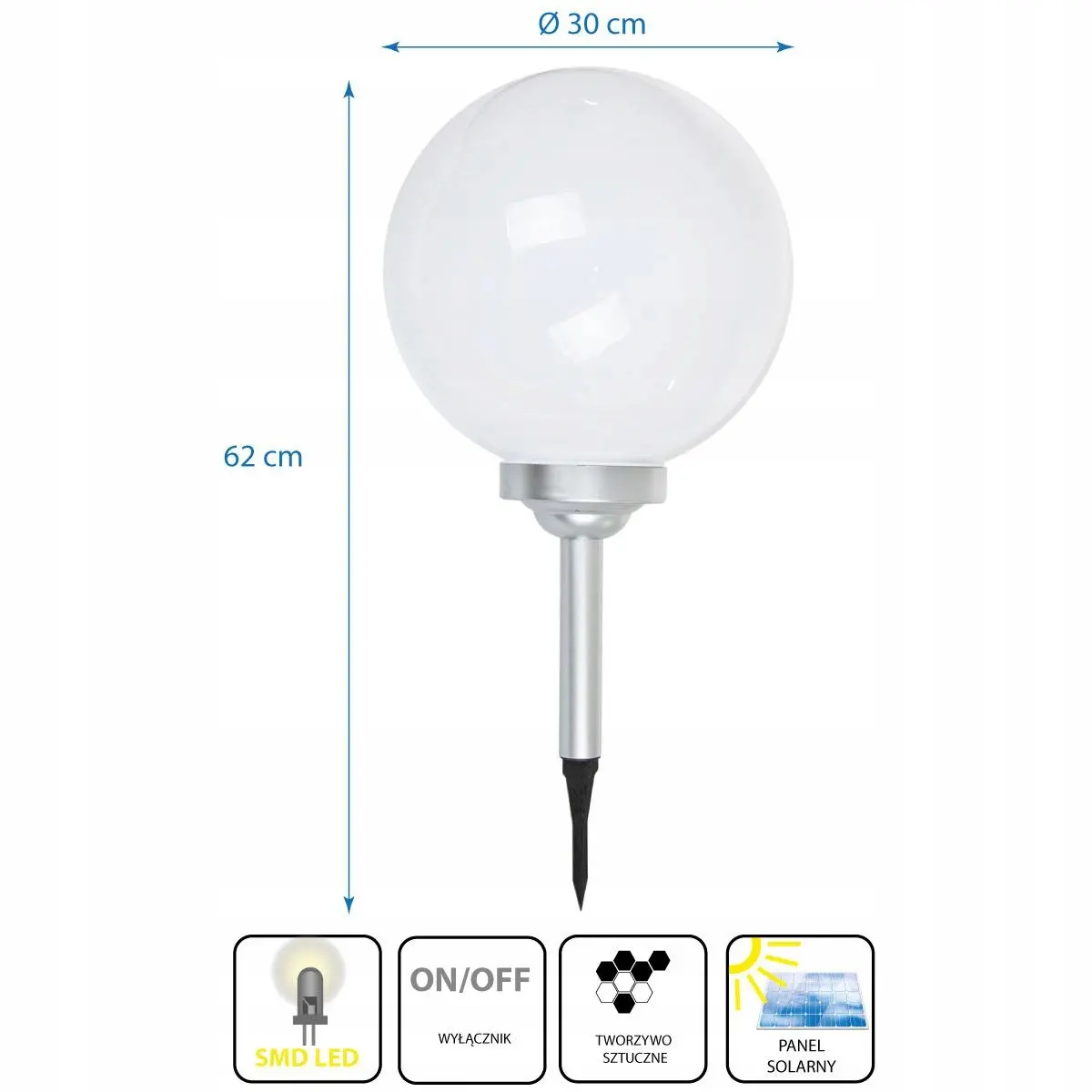 Lampa Solarna Kula Mleczna 30x62CM - Elektronika i akcesoria