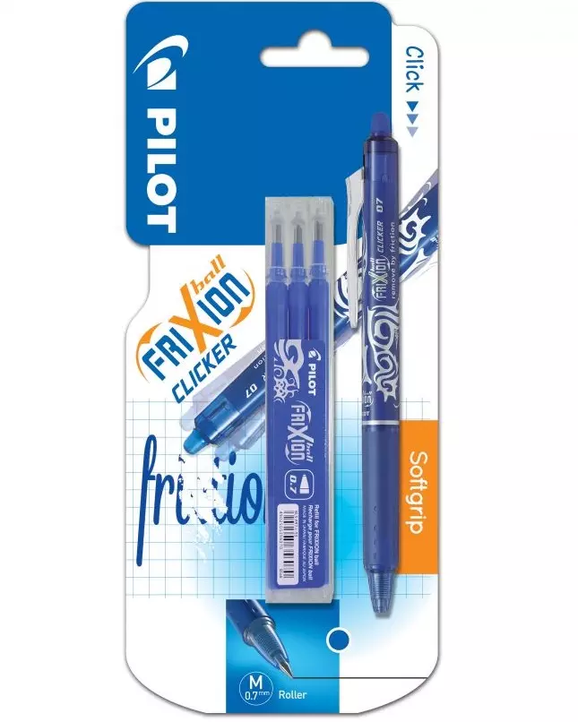 Pióro kulkowe wymazywalne FriXion Clicker niebieskie + 3 wkłady niebieskie - Papiernicze i szkolne