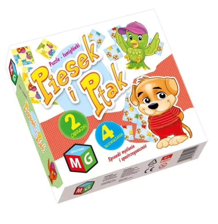 Puzzle 2x9 elementów. Piesek i ptak - Puzzle