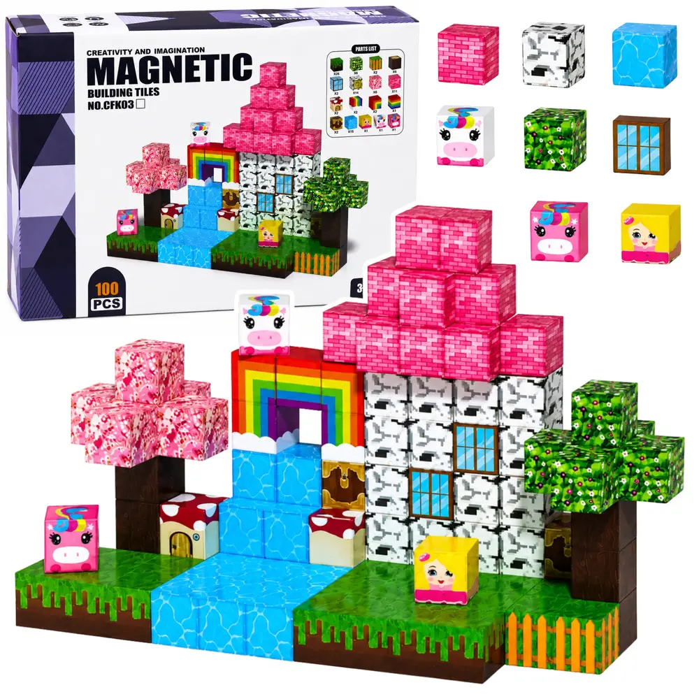Zestaw Klocki Magnetyczne Kostki Sześciany Piksel Magiczna Kraina 3D 100el. - Zabawki