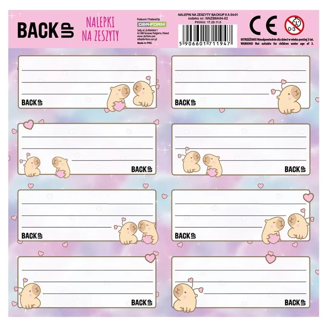 Nalepki na zeszyty Backup 8 a 04 DERFORM - Papiernicze i szkolne