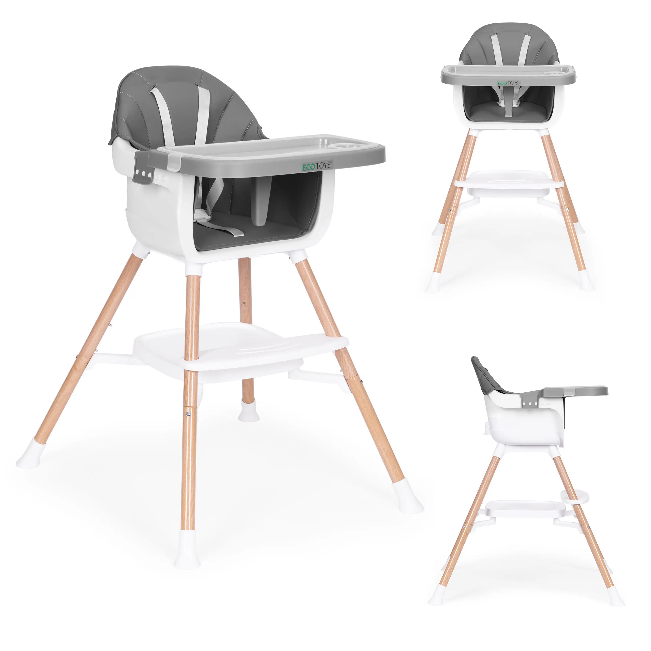 Fotelik krzesełko do karmienia dzieci 2w1 szary ECOTOYS - Mama i dziecko
