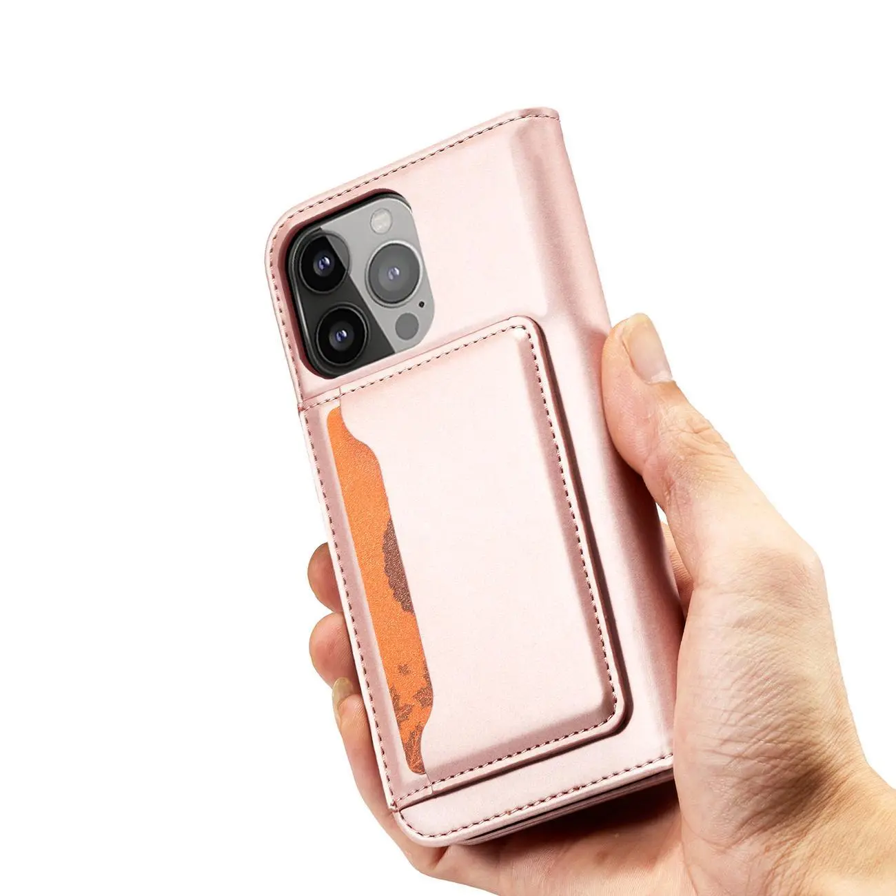 Magnet Card Case etui iPhone 14 Plus pokrowiec z klapką portfel podstawka różowe - Elektronika i akcesoria