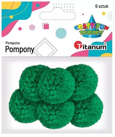 Pompony włóczkowe 3cm zielone 6szt. - Zabawki