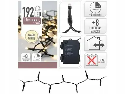 Lampki Choinkowe Łańcuch Świetlny na Baterie 192 LED Timer Ciepły Biały - Elektronika i akcesoria