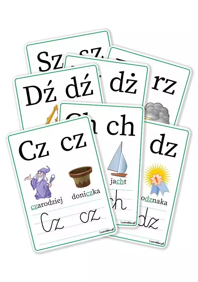 Plansze eukacyjne A5 - Dwuznaki 7 kart - Książki