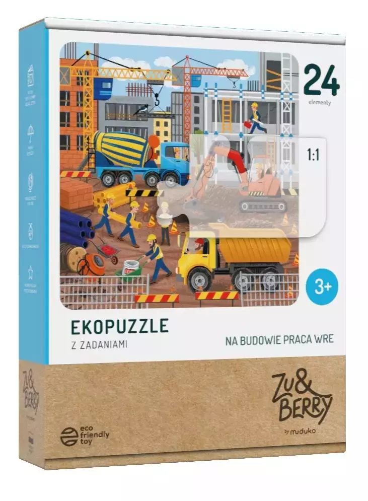 Ekopuzzle z zadaniami, 24 elementy. Na budowie praca wre - Puzzle