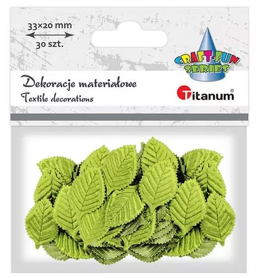 Ozdoba materiałowa liście 20x33mm jasnoziel. 30szt - Papiernicze i szkolne
