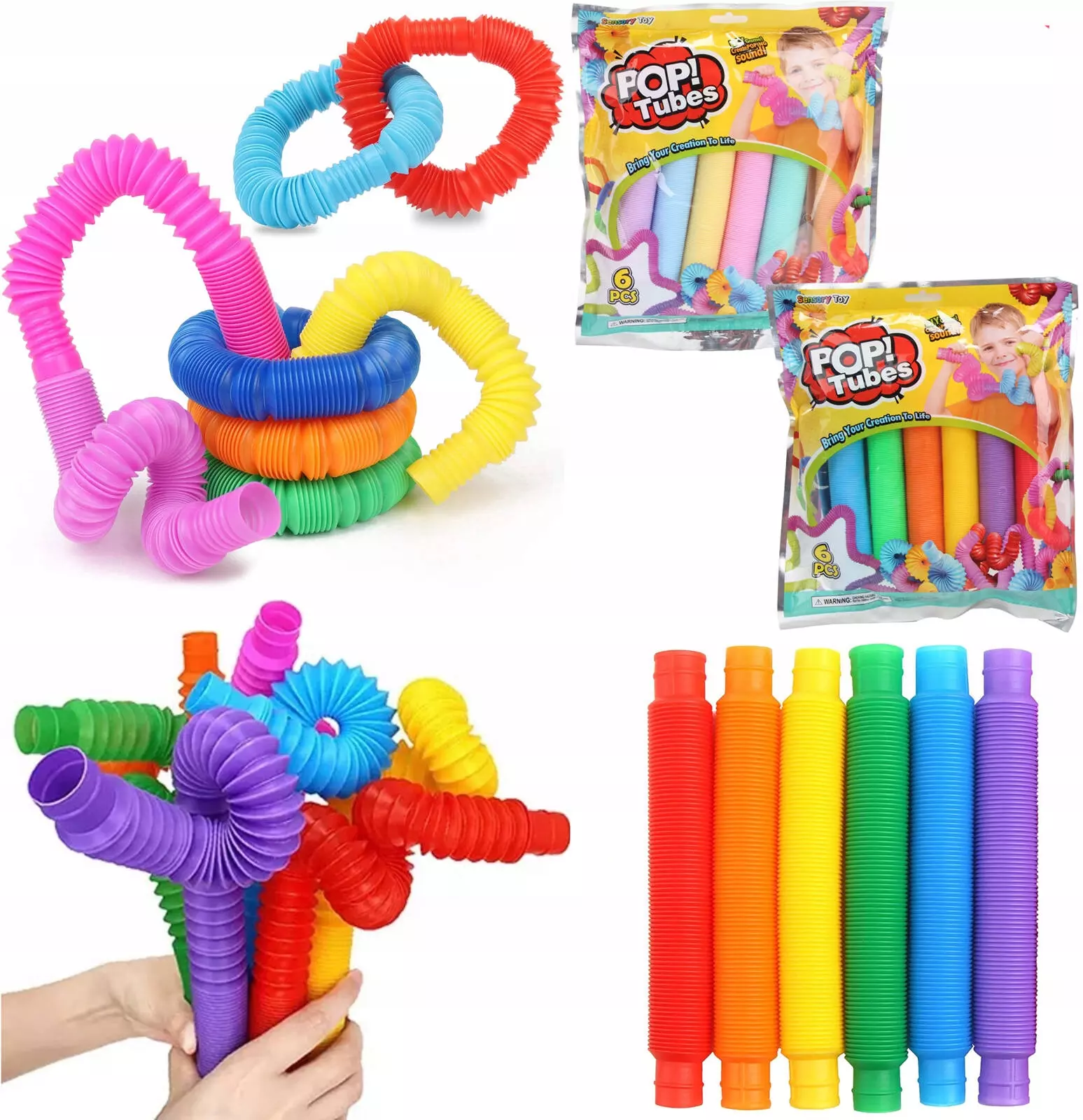 Rurki sensoryczne Pop tube (6 sztuk) - Zabawki