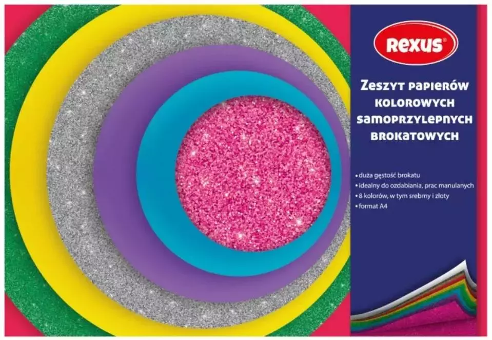 Papier kolorowy samoprzylepny A4/8K brokatowy - Papiernicze i szkolne