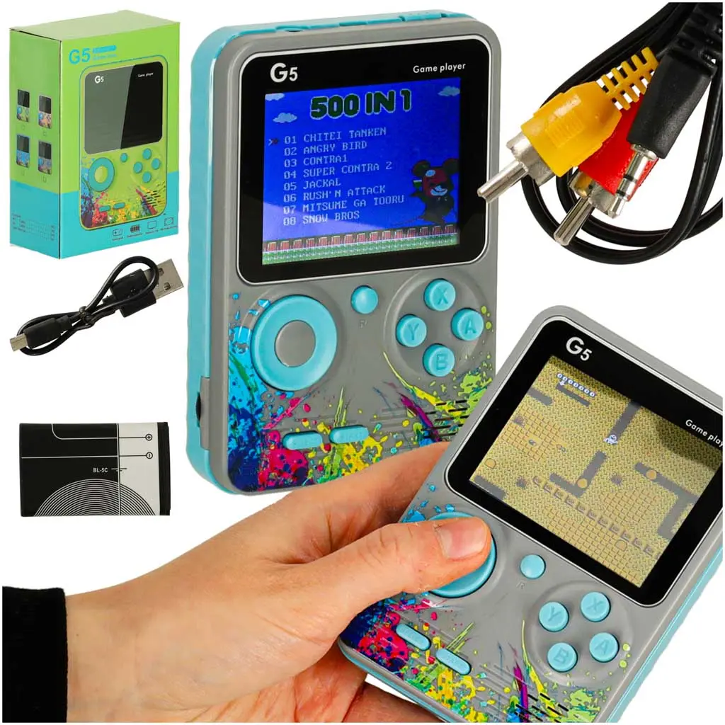 Konsola przenośna do gier mini elektroniczna retro 500 gier szara - Gry