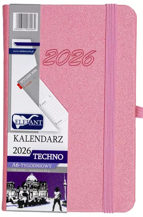 Kalendarz 2026 A6 tygodniowy Techno, różowy - Książki