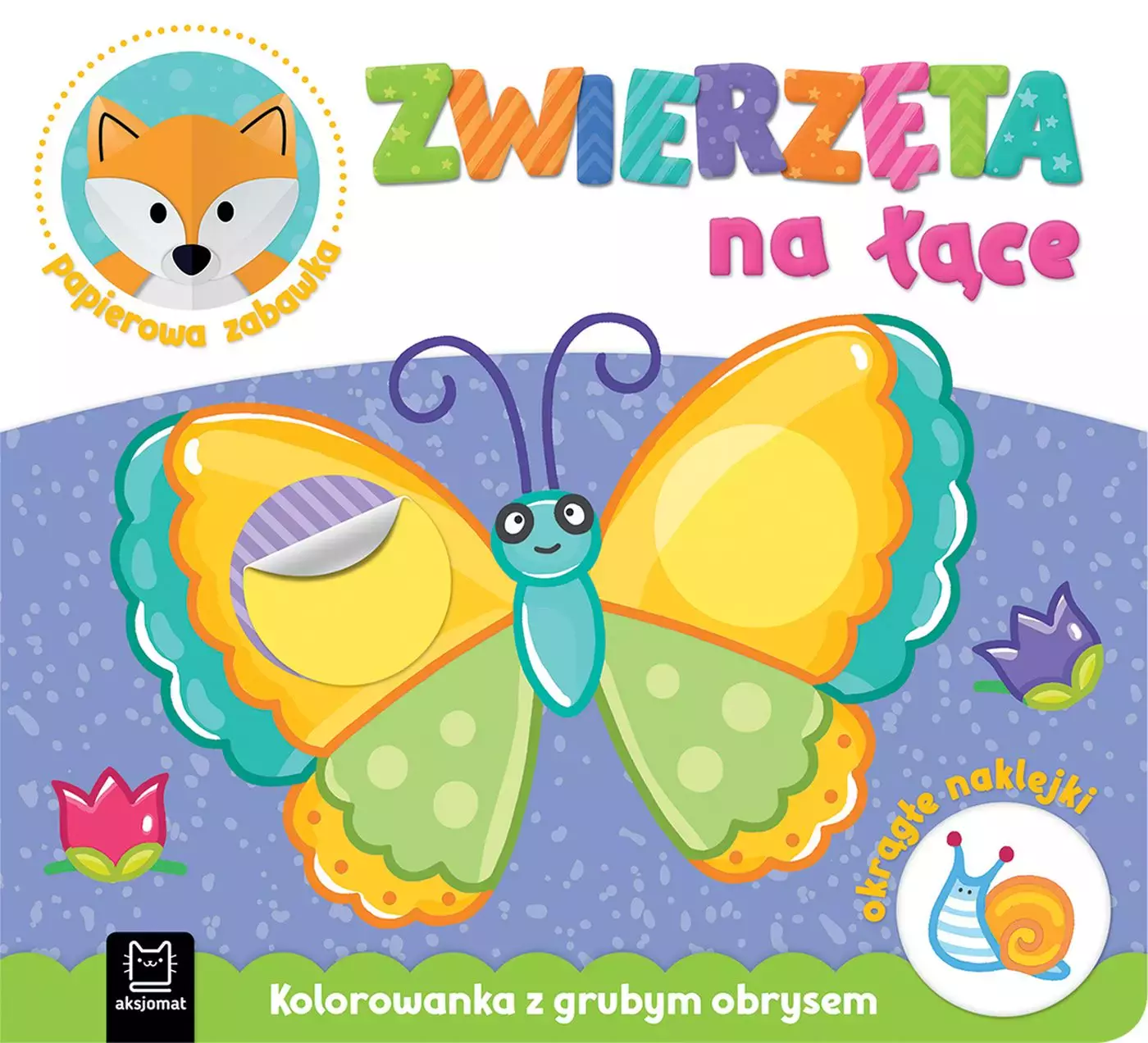 Zwierzęta na łące. Kolorowanka z grubym obrysem, okrągłe naklejki, papierowa zabawka - Książki
