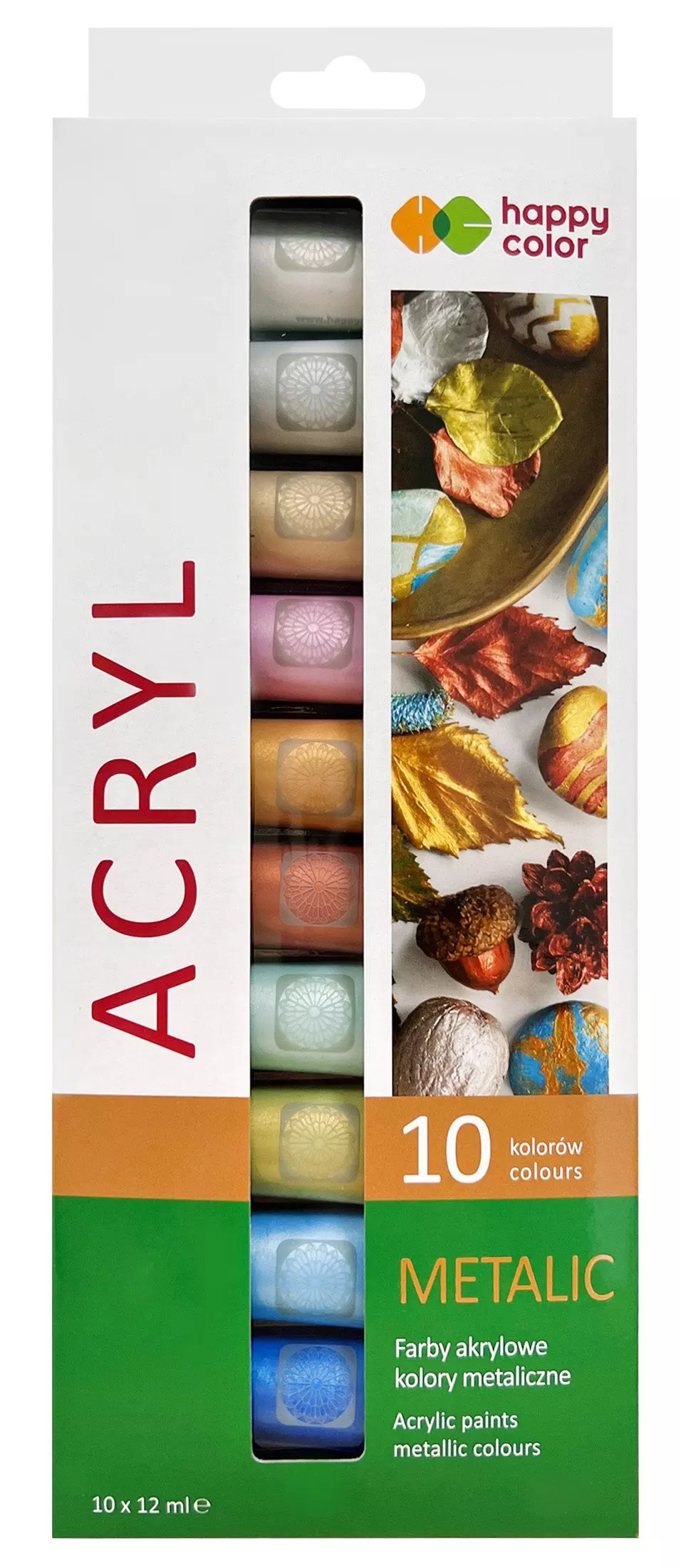 Farba akrylowa metaliczna 10 kolorów x 12 ml Happy Color - Papiernicze i szkolne
