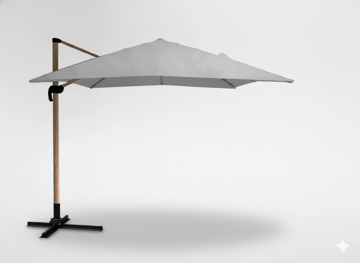 Parasol Ogrodowy 3 x 3 m Szary "Roma" z Pokrowcem - Wood Effect - Elektronika i akcesoria