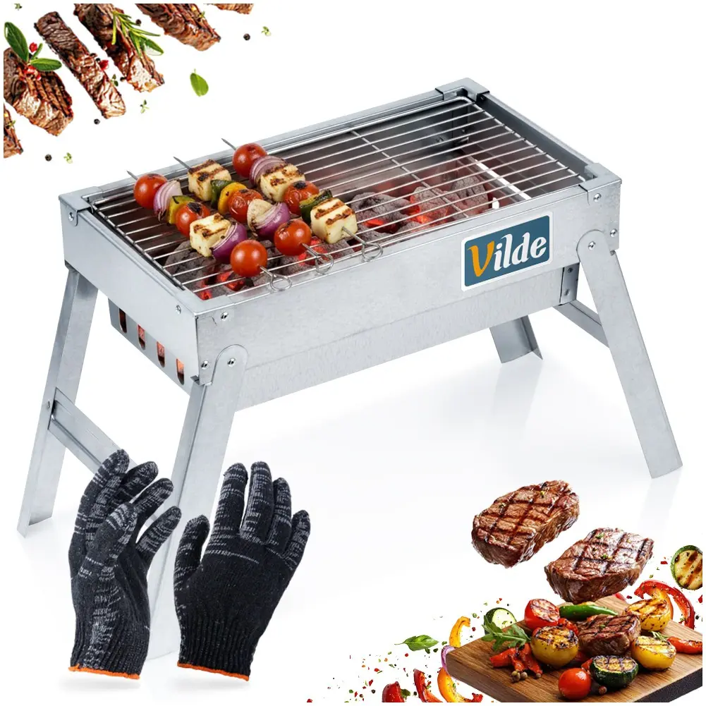 Grill węglowy stalowy składany przenośny 46x21x27 cm - Elektronika i akcesoria