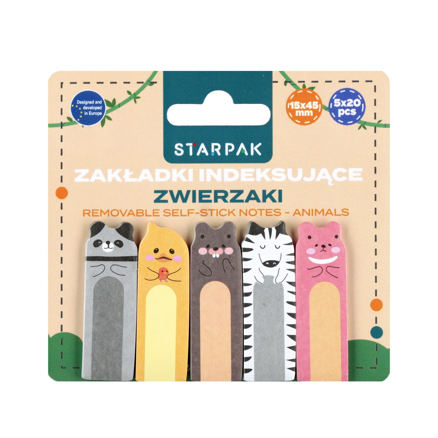 Zakładka Indeksująca Mix Wzorów 5kol Zwierzaki Starpak 562591 - Papiernicze i szkolne