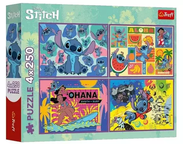 Puzzle 4x250 elementów. Stitch - Puzzle